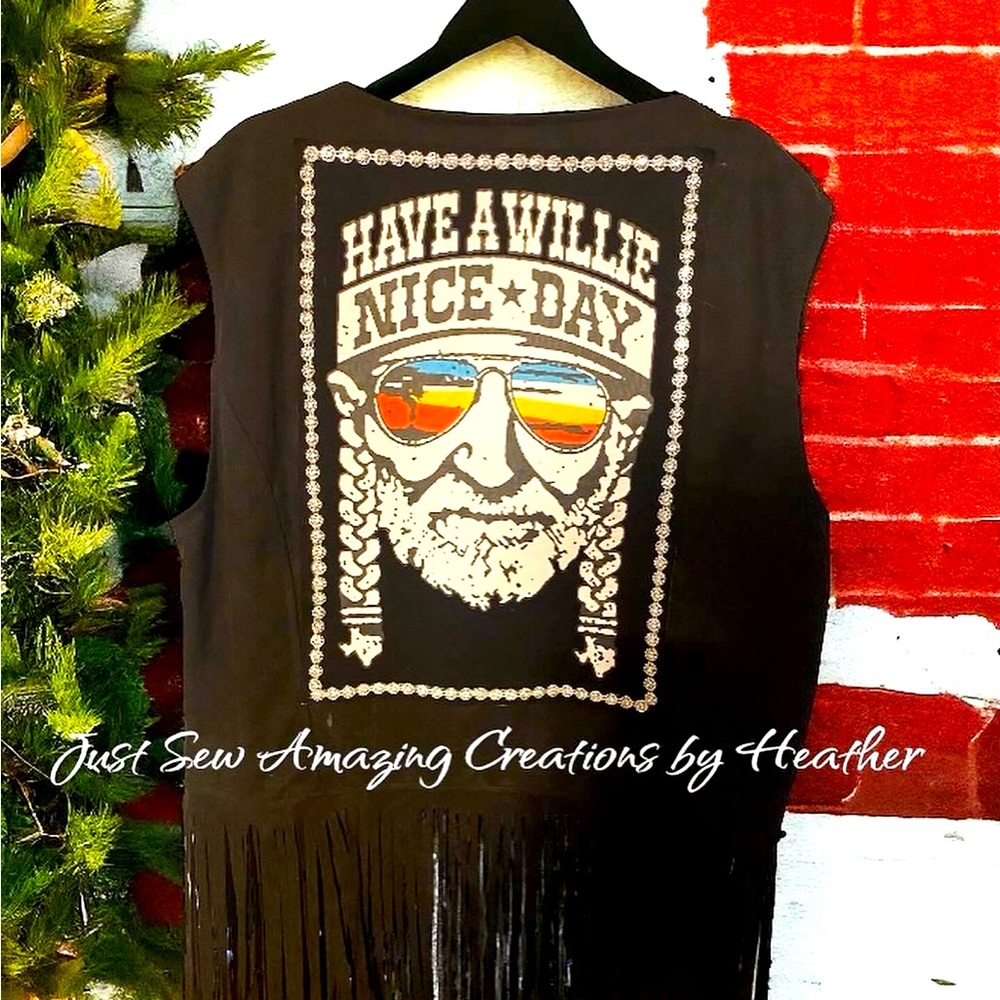 Upcycled “suede” fringe vest